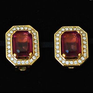 Christian Dior Purple & Clear Crystal 1950's Earrings - Pat. Number & Signed